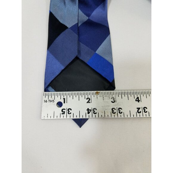 Alfani Mens Silk Blue Geometric Pattern Necktie 3" X 59" - Picture 5 of 6